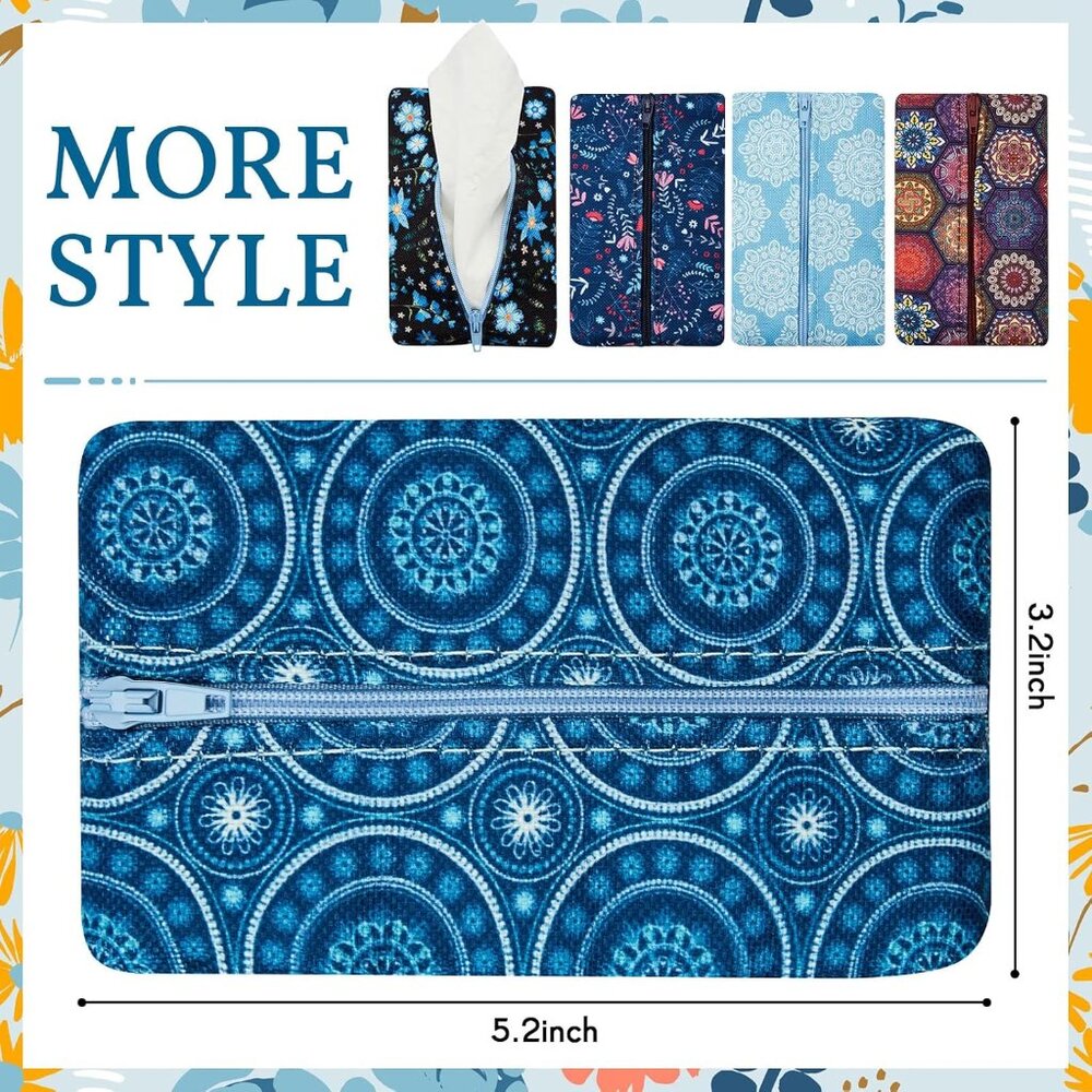 Set of 5 Floral Travel Tissue Pouches - Portable & Stylish Organizer - Picture 2 of 6